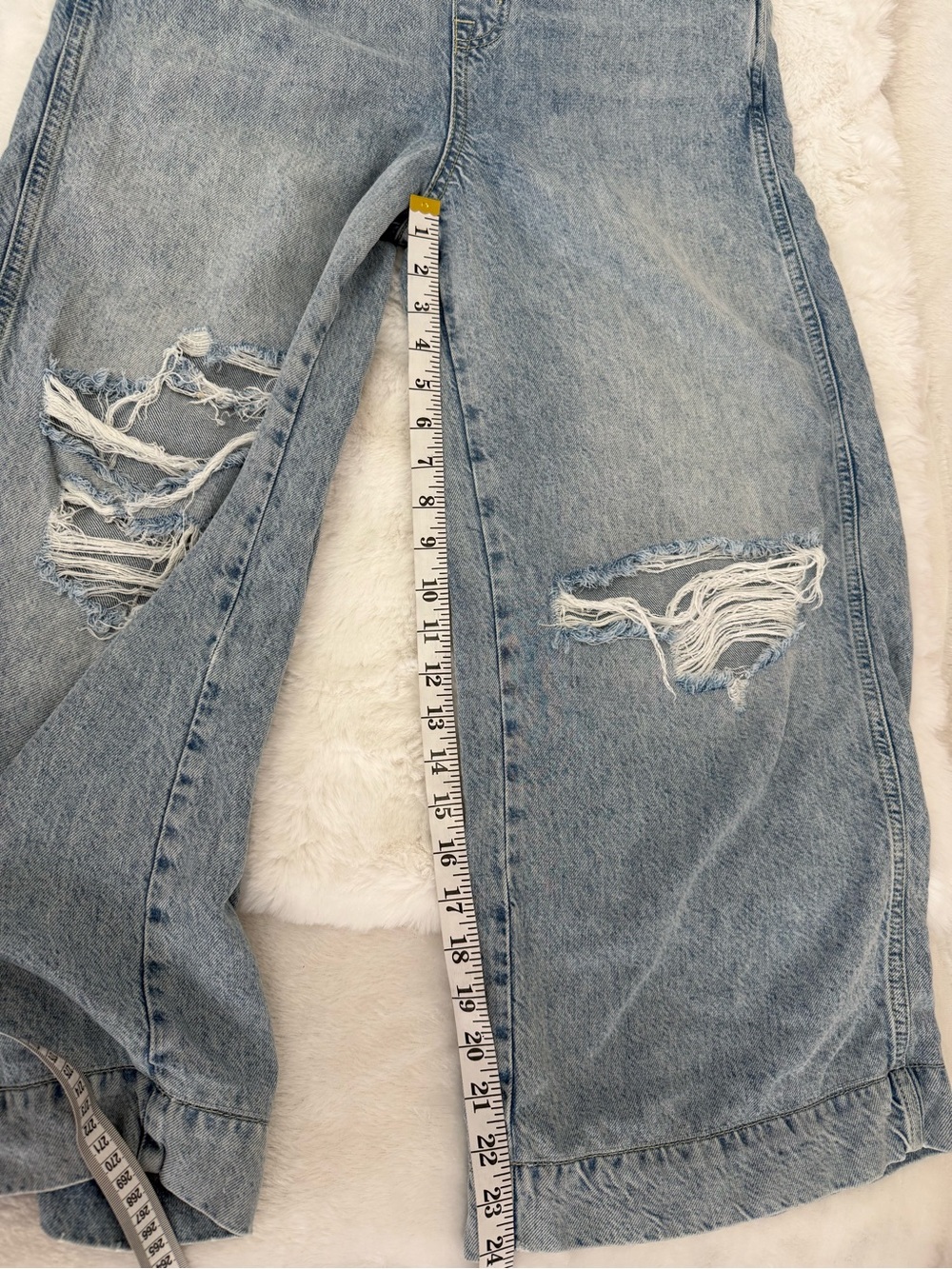 Vintage Y2K Distressed Wide Leg Denim Overalls XS Light Wash Baggy Grunge - Picture 9 of 10